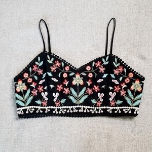 Forever 21 Black Floral Embroidered Crop Top
